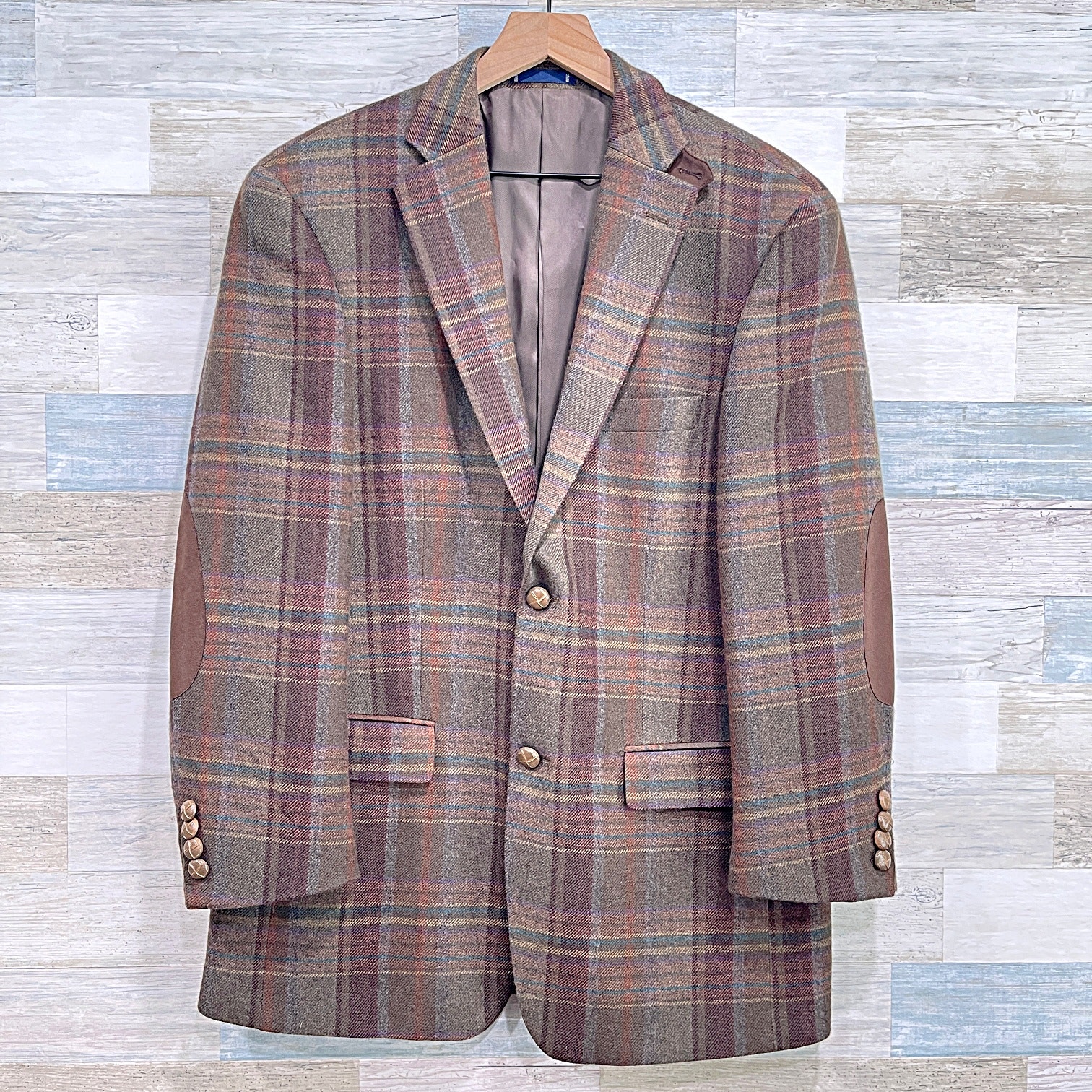 Paul Fredrick Wool Donegal Tweed Sport Coat Brown Plaid Elbow Patches Mens 41r